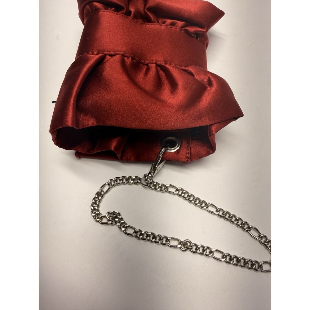White House Black Market Red Satin Bow Evening Clutch Chain Strap Tassel WHBM - Picture 6 of 9